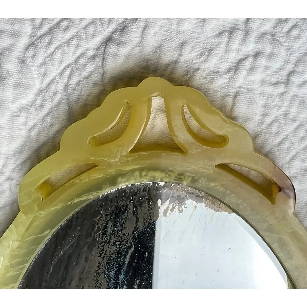 Vintage Art Deco Hand Mirror Gilt Fan Motif Celluloid 1920–30 Original Glass
